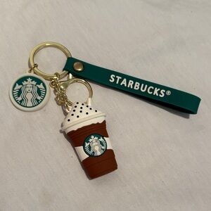 Starbucks Brown Coffee Cup Keychain with Green Strap